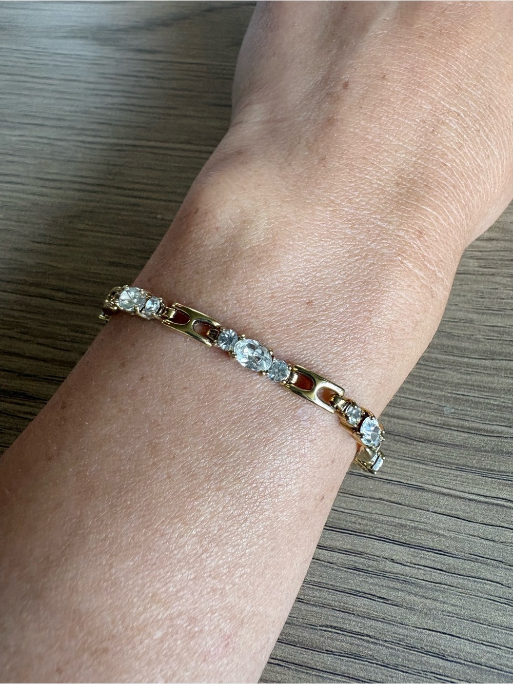 Gold-Tone Crystal Link Tennis Bracelet - Sparkling Clear Stones - Picture 4 of 8